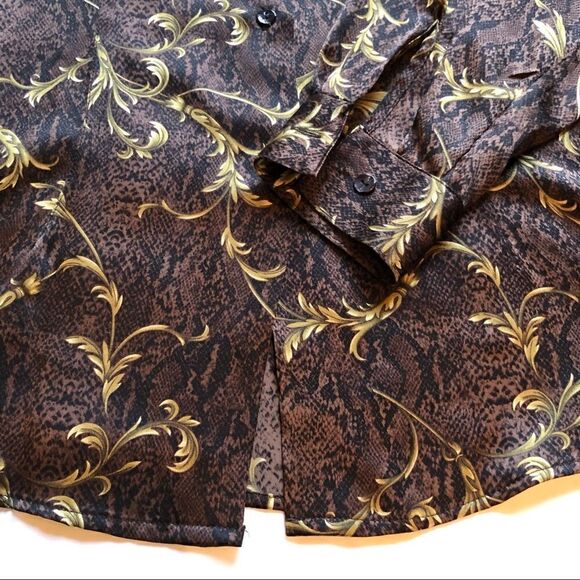 Valerie Steven Skirt set Silk Black/Brown/Gold long skirt button down blouse 6 - Picture 8 of 13